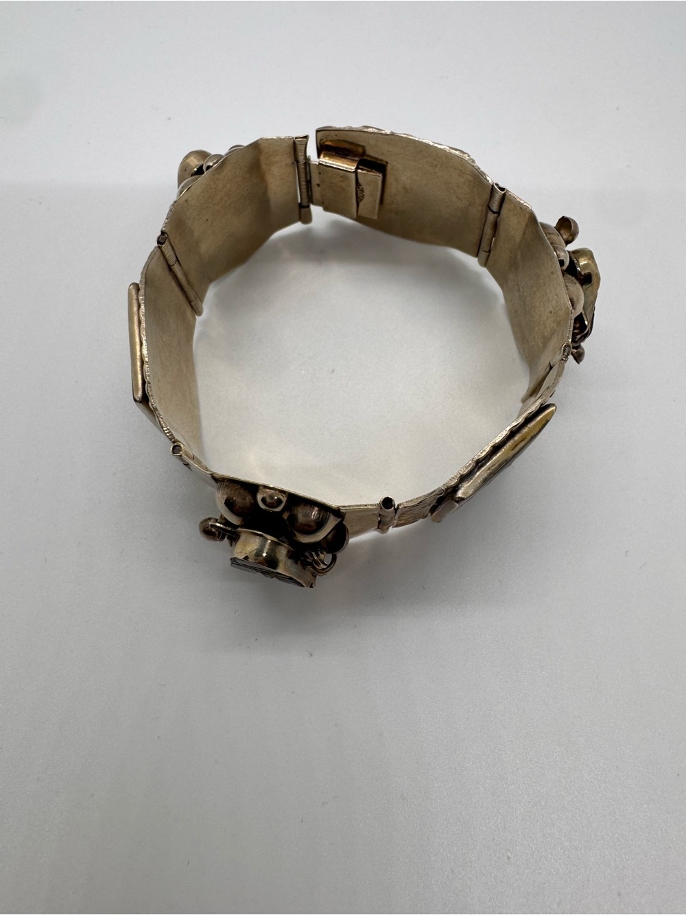 Vintage Taxco Mexico 925 Sterling Silver Abalone Aztec Mask Panel Bracelet - Picture 12 of 16